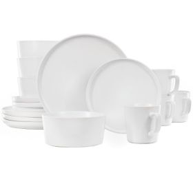 Elama Luxmatte 16-Piece Stoneware Dinnerware Set – Modern Minimalist Collection (Style/Color: Elama Luxmatte White)