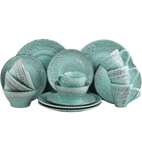 Elama Malibu Waves 16-Piece Stoneware Dinnerware Set - Collection (Style & Color: Elama Malibu Waves16-Piece/Turquoise)