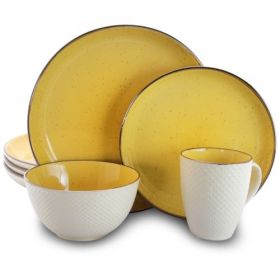 Elama Mellow “Zen Table” 16-Piece Dinnerware Set – Sculptural Stoneware (Color: Mellow Yellow)
