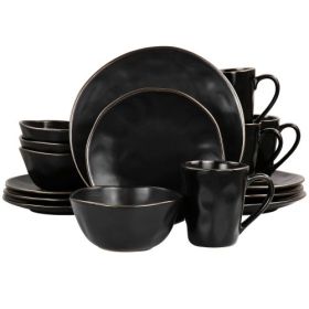 Elama Christian & George 16-Pcs. Stoneware Dinnerware Collection – Matte Finish with Gold Rim (Items: Elama George – Matte Finish with Gold Rim)
