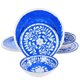 Elama Nelly & Elama Telly 12 Piece Melamine Dinnerware Sets (Style & Color: Elama Nelly-Blue)