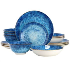 Elama Oceanus 16-Piece Porcelain Double Bowl Dinnerware Set (Item: Elama Oceanus-Blue)