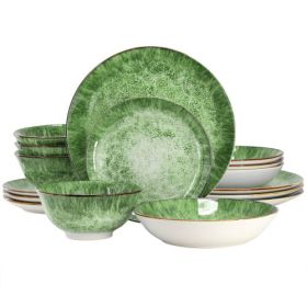 Elama Oceanus 16-Piece Porcelain Double Bowl Dinnerware Set (Item: Elama Oceanus-Green)