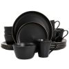 Elama Paul Stoneware Dinnerware Collection – Matte Black with Gold Rim