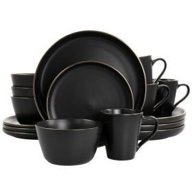 Elama Paul Stoneware Dinnerware Collection – Matte Black with Gold Rim (Item: Elama Paul-Stoneware Dinnerware Collection)