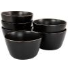 Elama Paul Stoneware Dinnerware Collection – Matte Black with Gold Rim