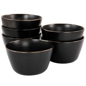 Elama Paul Stoneware Dinnerware Collection – Matte Black with Gold Rim (Item: Elama Paul-Stoneware Bowl Set)