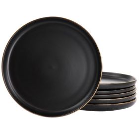 Elama Paul Stoneware Dinnerware Collection – Matte Black with Gold Rim (Item: Elama Paul-Stoneware Dinner Plate Set)