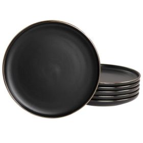 Elama Paul Stoneware Dinnerware Collection – Matte Black with Gold Rim (Item: Elama Paul-Stoneware Salad Plate Set)