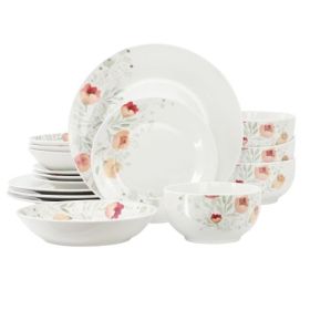 Elama Poppy Porcelain Dinnerware Collection Sets – Timeless Floral Dining Essentials (Items: Elama Poppy 16 Piece)