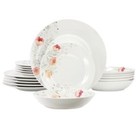 Elama Poppy Porcelain Dinnerware Collection Sets – Timeless Floral Dining Essentials (Items: Elama Poppy 18 Piece)