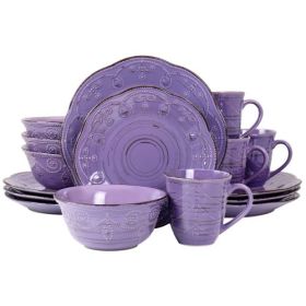 Elama Rustic Birch Collection 16 Piece Stoneware Round Dinnerware Set (Collections: Elama Rustic Birch-Purple)