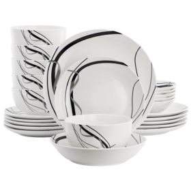 Elama Sarah Porcelain Black Ribbon Dinnerware Set Collection, in White and Black (Items: Elama Sarah 24-Piece)