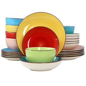 Elama Sebastian Stoneware Dinnerware Collection – Vibrant Colors with Handcrafted Charm (Item: Elama Sebastian 24 Piece)