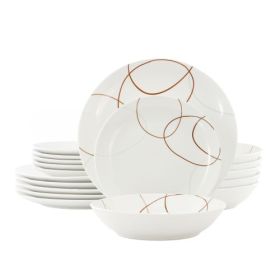 Elama Tamara Cherry Blossom Porcelain Dinnerware Collection in White and Pink (Item: Elama Tamara 18 Piece)