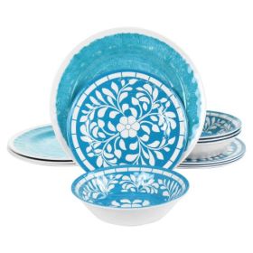 Elama Nelly & Elama Telly 12 Piece Melamine Dinnerware Sets (Style & Color: Elama Telly-Teal)