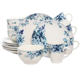 Elama Traditional Red Rose 16 Piece Stoneware Dinnerware Set (Item: Elama Traditional Blue Rose 16 Piece)