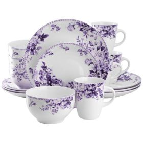 Elama Traditional Red Rose 16 Piece Stoneware Dinnerware Set (Item: Elama Traditional Purple Rose 16 Piece)