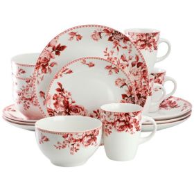 Elama Traditional Red Rose 16 Piece Stoneware Dinnerware Set (Item: Elama Traditional Red Rose 16 Piece)