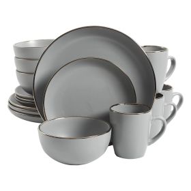 Gibson Home Rockaway 16 Piece Stoneware Metallic Rim Dinnerware Set (Style & Color: Matte Grey/Gold Rim)