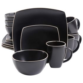 Gibson Elite Soho Lounge 16 Piece Square Dinnerware Set in Matte Colors (Style & Color: Matte Black/Black)
