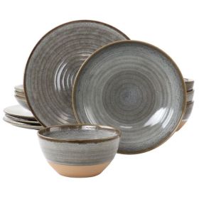 Gibson Elite 12 Piece Dreamweaver Round Earthenware Dinnerware Set in Gray (Style: Dreamweaver Round-Gray)