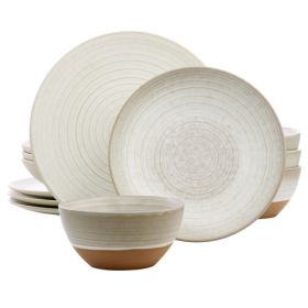Gibson Elite 12 Piece Dreamweaver Round Earthenware Dinnerware Set in Gray (Style: Dreamweaver Round-Matte White)