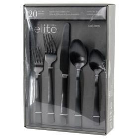 Gibson Elite Earlston 20 Piece Stainless Steel Flatware Set Collection (Style & Color: Elite Earlston-Black)