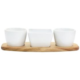 Gibson Elite Gracious Dining 4 Piece Fine Ceramic Tidbit Bowl Set with Base in White (Item: 4 Piece Tidbit Bowl Set - Round & Square)