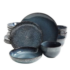 Matisse 16 Piece Stoneware Dinnerware Set – Reactive Glaze Collection (Style: Elite Matisse-Cobalt)