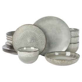 Matisse 16 Piece Stoneware Dinnerware Set – Reactive Glaze Collection (Style: Elite Matisse-Grey)