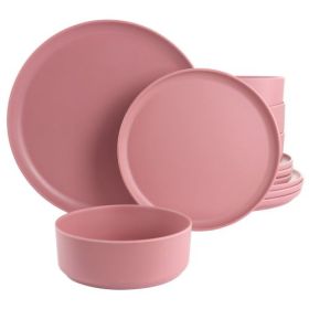 Gibson Home Canyon Crest 12 Piece Melamine Dinnerware Set In Pink, Yellow, And Sage (Style & Color: Canyon Crest-Pink)