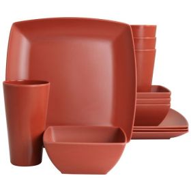 Gibson Home Grayson 12 Piece Square Melamine Dinnerware Sets (Style & Color: Grayson Melamine-Orange)