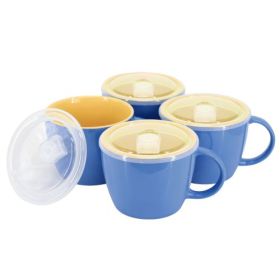 Gibson Home On The Go 4-Piece 25 Oz. Stoneware Soup Mug Set with Vented Lids (Item: Home On The Go - Blue)
