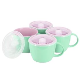 Gibson Home On The Go 4-Piece 25 Oz. Stoneware Soup Mug Set with Vented Lids (Item: Home On The Go - Mint)