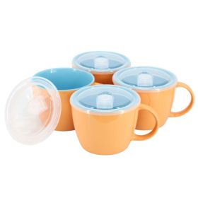 Gibson Home On The Go 4-Piece 25 Oz. Stoneware Soup Mug Set with Vented Lids (Item: Home On The Go - Peach)