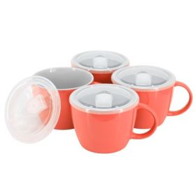 Gibson Home On The Go 4-Piece 25 Oz. Stoneware Soup Mug Set with Vented Lids (Item: Home On The Go - Red)