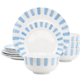 Gibson Home Pacific Waves 12-Piece Round Ceramic Dinnerware Set (Item: Gibson Home Pacific Waves - Blue)