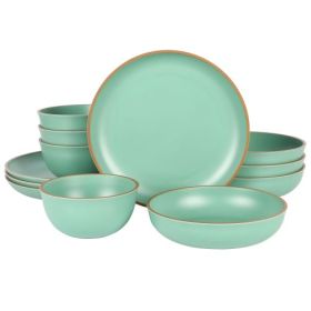 Gibson Home Rockabye 12 Piece Double Bowl Malemine Dinnerware Set Collection (Style & Color: Rockabye-Green)