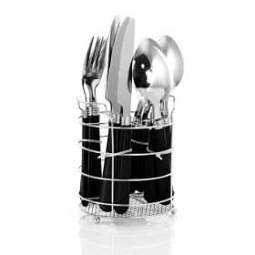 Gibson Sensations II 16-Piece Stainless Steel Flatware Set with Chrome Caddy (Color: Black)