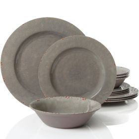 Studio California Melamine Mauna 12-Piece Dinnerware Set-Crackle Look Design (Color: Grey Crackle)