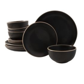 Gibson Home Rockaway 12 Piece Stoneware Dinnerware Set (Style & Color: Matte Black)