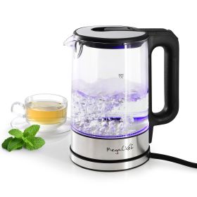 MegaChef 1.8-Quart Glass Electric Tea Kettle – Borosilicate Glass with 360° Swivel Base (Small Appliances: 1.8 Quart Glass - Stainless Steel)