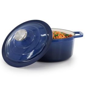 MegaChef 2.7-Quart Round Enameled Cast Iron Casserole Pot with Lid – Gradient Color Collection (Casserole: 2.7 Qt. Casserole Pot - Gradient Dark Blue)