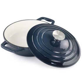 MegaChef Round Enameled Cast Iron Braiser Pan – Green & Dark Blue (Braiser Pan: 2 Qt. Braiser Pan - Dark Blue)