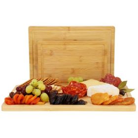 MegaChef 3-Piece Bamboo Wood Cutting, Prep & Serving Board Collection – Multiple Sizes (Cutting Boards: 10", 12.6" & 15.75")