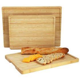 MegaChef 3-Piece Bamboo Wood Cutting, Prep & Serving Board Collection – Multiple Sizes (Cutting Boards: 13", 15" & 17")