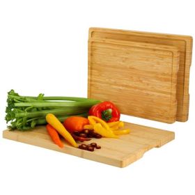 MegaChef 3-Piece Bamboo Wood Cutting Board Set – With or Without Storage Stand (Cutting Boards: 13", 15" & 17" No Base Stand)