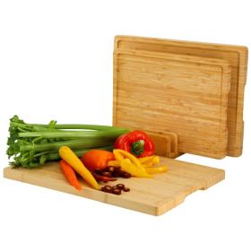 MegaChef 3-Piece Bamboo Wood Cutting Board Set – With or Without Storage Stand (Cutting Boards: 13", 15" & 17" With Base Stand)