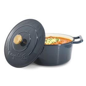 MegaChef 5.3 Quarts Round Enameled Cast Iron Dutch Oven with Self Basting Lid-Collection (Style & Color: MegaChef 5.3 Qt. Gradient Dark Blue)